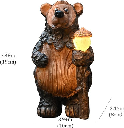 Bear Solar Garden Statue with LED Lights - Waterproof Resin Outdoor Decor