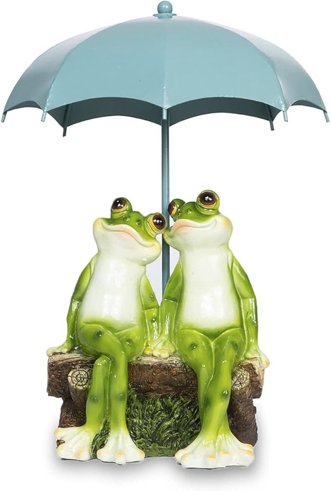 Frog Couple Garden Statue on Bench - Hand-Painted Resin Outdoor Decor
