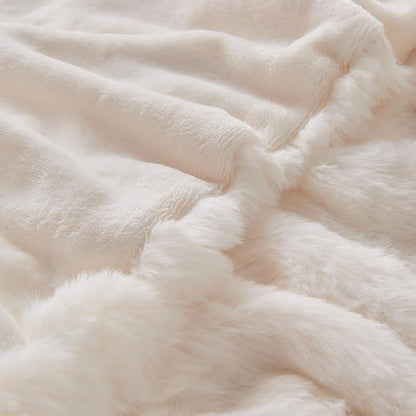 Cream White Big Bubble Faux Fur Queen Blanket – 90"x90" | 800GSM Luxury Rabbit Fluff | Spectacular Bubble Throw for Bed & Sofa
