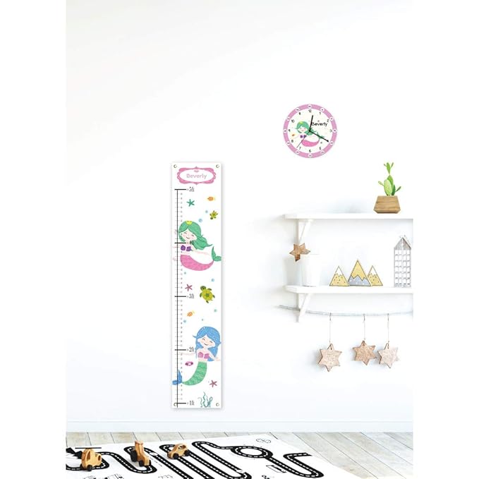 Personalized Mermaid Growth Chart for Kids – Canvas with Name | 55" x 11" | Measures 1ft–5ft | Made in USA | Kids Room Decor & Gift