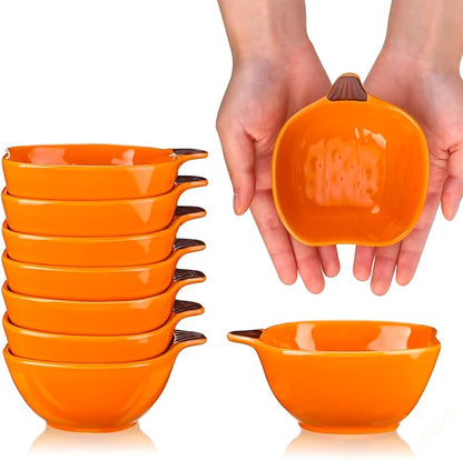 Fall Pumpkin Ceramic Ramekins, 6 oz, Set of 8 – Oven-Safe Mini Crème Brûlée & Baking Dishes for Dips, Sauces, Condiments & Snacks