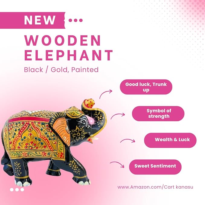 Handcrafted Wooden Elephant Figurine with Gemstone Embellishments - Lucky Home Decor