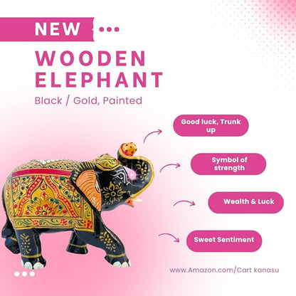 Handcrafted Wooden Elephant Figurine with Gemstone Embellishments - Lucky Home Decor