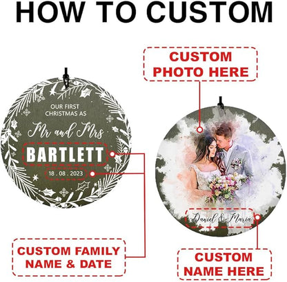 Customizable anniversary wind chime design mockup with engraved round photo panels