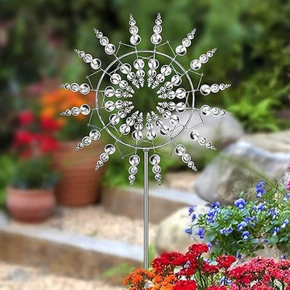 3D Kinetic Metal Wind Spinner – Single Silver Garden Wind Sculpture | Dual Motion Ball Bearing | 12" Yard & Patio Decor
