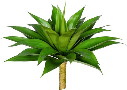 Artificial green agave plant with spiky leaves and beige stem