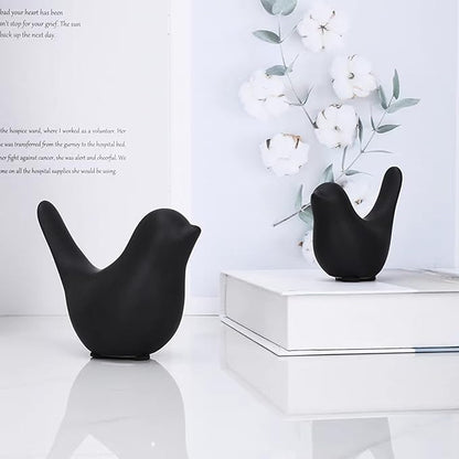 Blessing Bird Statue Set of 2 - Glazed Ceramic Indoor Home and Office Decor