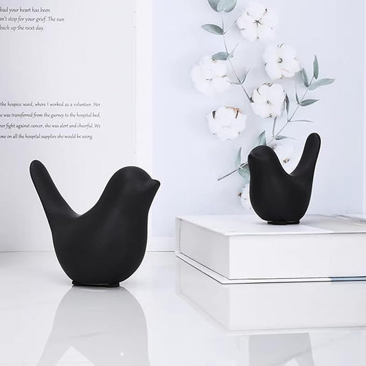 Blessing Bird Statue Set of 2 - Glazed Ceramic Indoor Home and Office Decor
