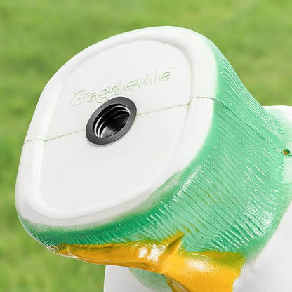 Underside of the green goose statue base with a rubber stopper