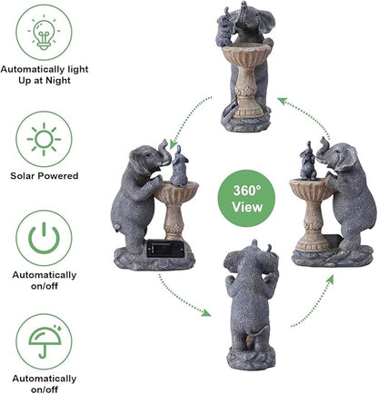 Solar Elephant Bird Bath Garden Statue - 8.67-Inch Polyresin Outdoor Decor