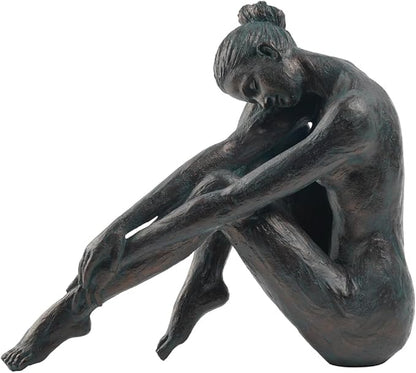 Guichifun bronze-finish resin sculpture of a seated woman reaching toward her extended leg