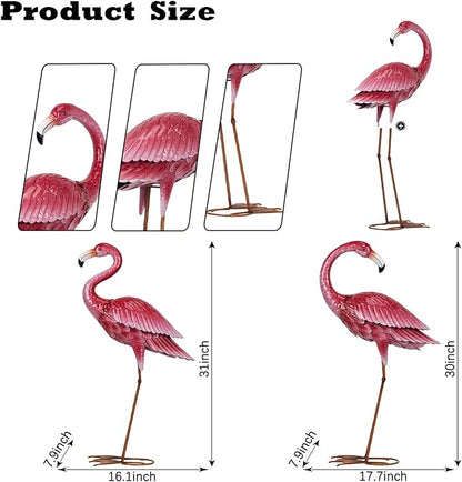 2-Pack Large Metal Flamingo Garden Statues - Textured Bird Yard Art and Event Decor