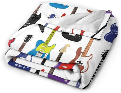 Electric Guitars Fleece Throw Blanket – 80"x60" | Music Pattern Soft Blanket for Adults | Gift for Guitarists, Musicians & Music Lovers
