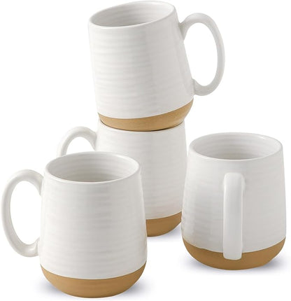 Wide-Mouth Porcelain Latte Mugs – Set of 4 | 15oz White Unique Glaze | Hot & Cold Drinks | Coffee Bar & Home Cafe Cups