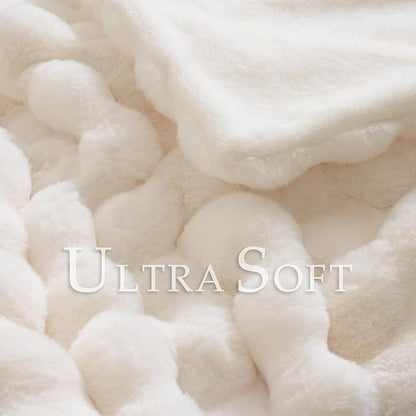 Cream White Bubble Faux Fur Throw Blanket – 50"x60" | 1300GSM Ultra-Thick Double Faux Fur | 3D Bubble Texture | Anti-Shedding | Gift for Women