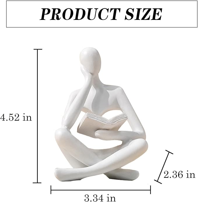 White seated reading thinker resin statue; size 4.52 in height, 3.34 in width