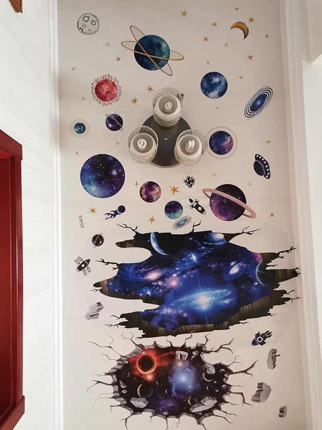 3D Galaxy Wall Decals – Removable Blue & Purple Milky Way Space Wall Stickers | 4 Sheets | Kids Bedroom & Living Room Decor