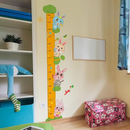 Cute rabbit vinyl growth chart wall decal with numbered height scale and stickers