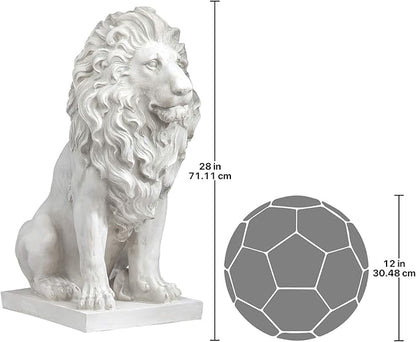 Lion of Florence Sentinel Garden Statue - 28-Inch Antique Stone Resin Indoor/Outdoor Decor
