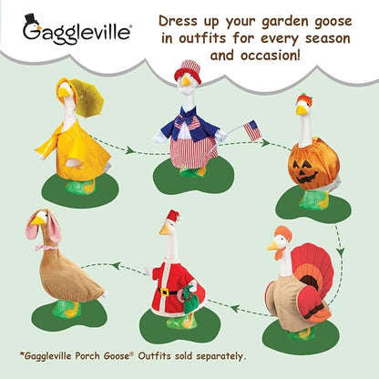 Goose statue shown with seasonal outfits sold separately