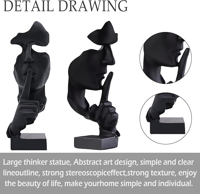 Thinker Abstract Statue - Large Modern Resin Sculpture for Home, Office, and Study Decor
