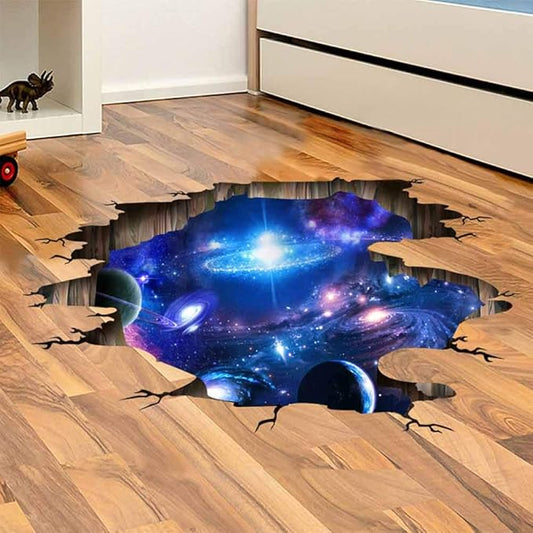 3D Cosmic Galaxy Wall Decals – New Galaxy Blue Space Wall Stickers | Milky Way Planet Mural | 4 Sheets | Boys Bedroom & Kids Room Decor