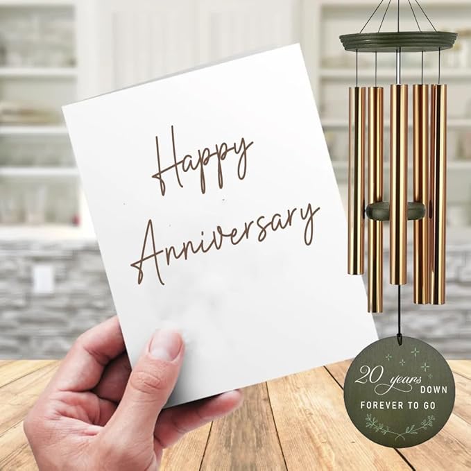Gold wind chime with dark green round 20 years down keepsake disc