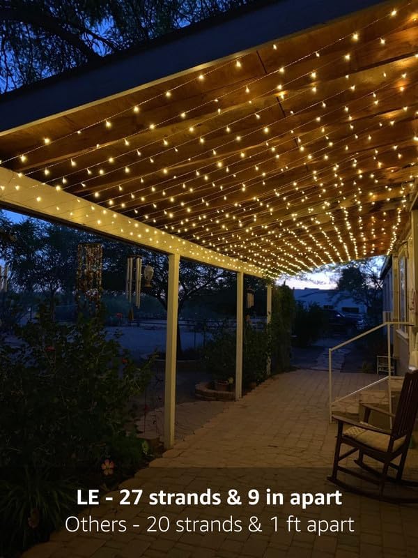 Warm White Curtain Lights – 594 LEDs 20x10ft | 27 Strings | Memory Function | The Wide-Format Warm Backdrop for Wedding Pergola Porch Patio Bedroom Wall