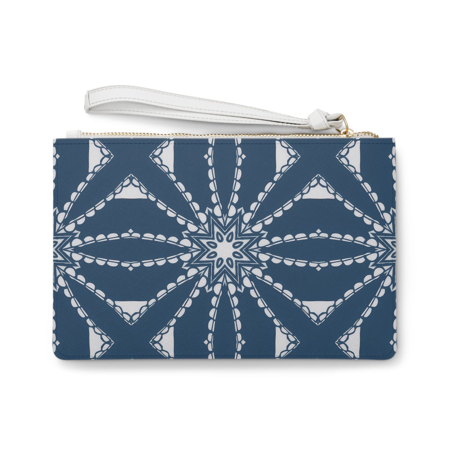 Walkin' On Sunshine Clutch Bag - Bold Retro Memphis Graphic Wristlet in Navy Blue with Chain Lattice Pattern, Sunshine Positivity Gift for Her