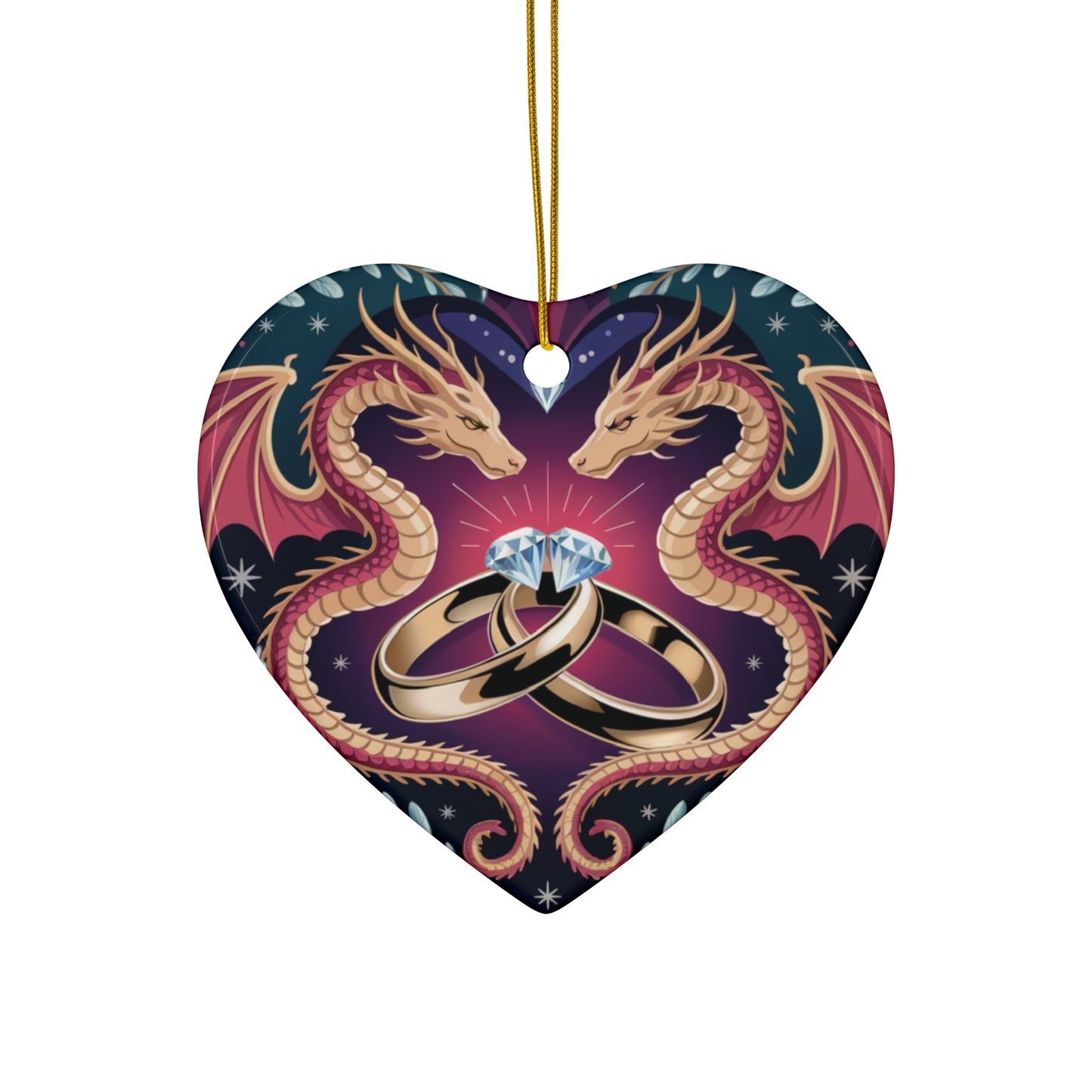 Dragon Wedding Rings Ceramic Ornament