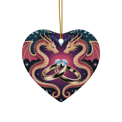 Dragon Wedding Rings Ceramic Ornament