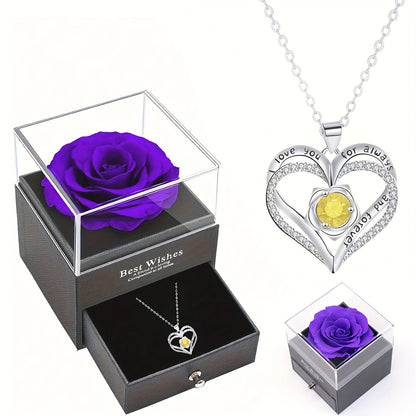 Permanent Rose Gift Box, Love Rose Multi Pendant Necklace, Women's Simple and Exquisite Jewelry, Gift for Mother, Lover, Best Friend, New Year's Gift, Mother's Day Gift, Birthday Gift, Party, Thanksgiving Gift, Allergen resis