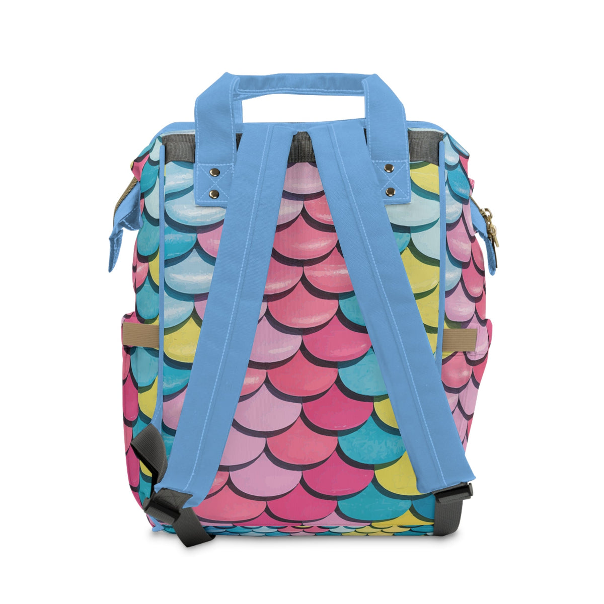 Mermaid Scale Diaper Backpack – Rainbow Holographic Fish Scale Print | Insulated Bottle Pockets | Large Capacity Nappy Bag | New Mum Baby Shower Gift