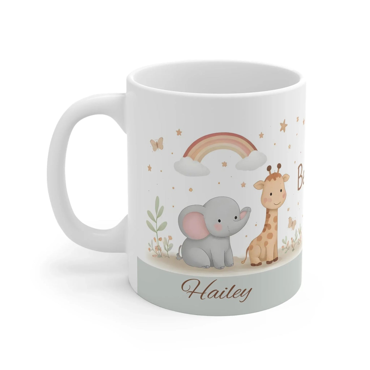 Be Happy Safari Mug — Personalized Cute Giraffe & Elephant Baby Shower Gift - Dream Dragons