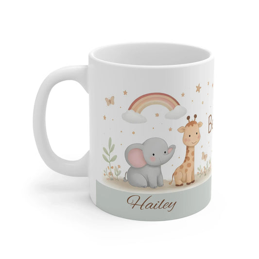 Be Happy Safari Mug — Personalized Cute Giraffe & Elephant Baby Shower Gift - Dream Dragons