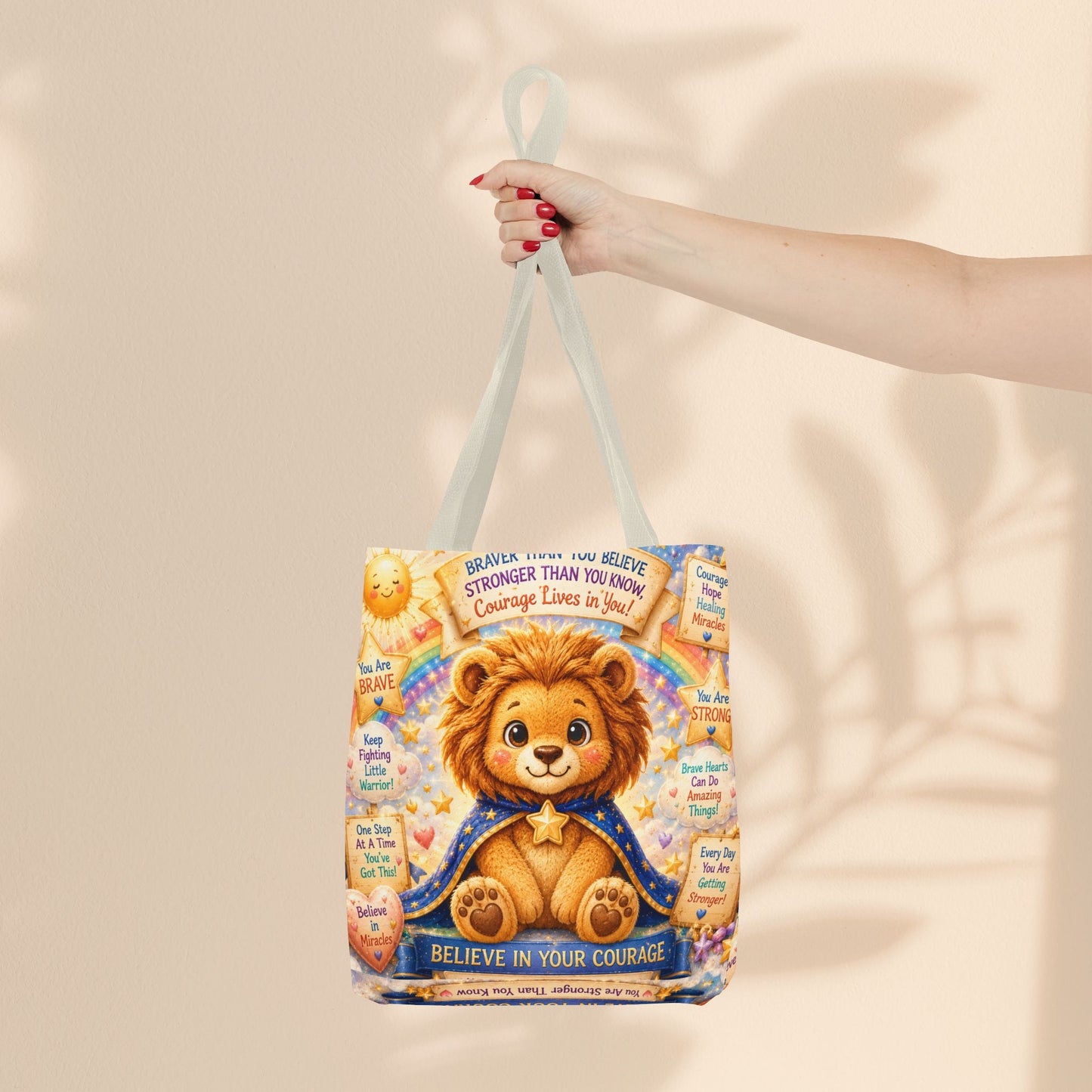 Believe in Your Courage Lion Tote Bag - Cute Leo Lion Kids Encouragement Gift for School, Hospital Visits, and Everyday Adventures