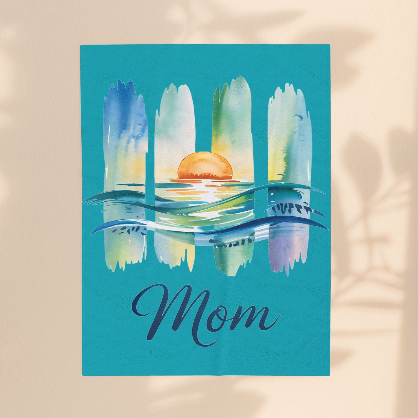 Ocean Loving Mom Velveteen Plush Blanket – Watercolour Sunset Ocean Design | Super Soft Polyester | 3 Sizes | Mother’s Day Gift for Ocean Loving Mom