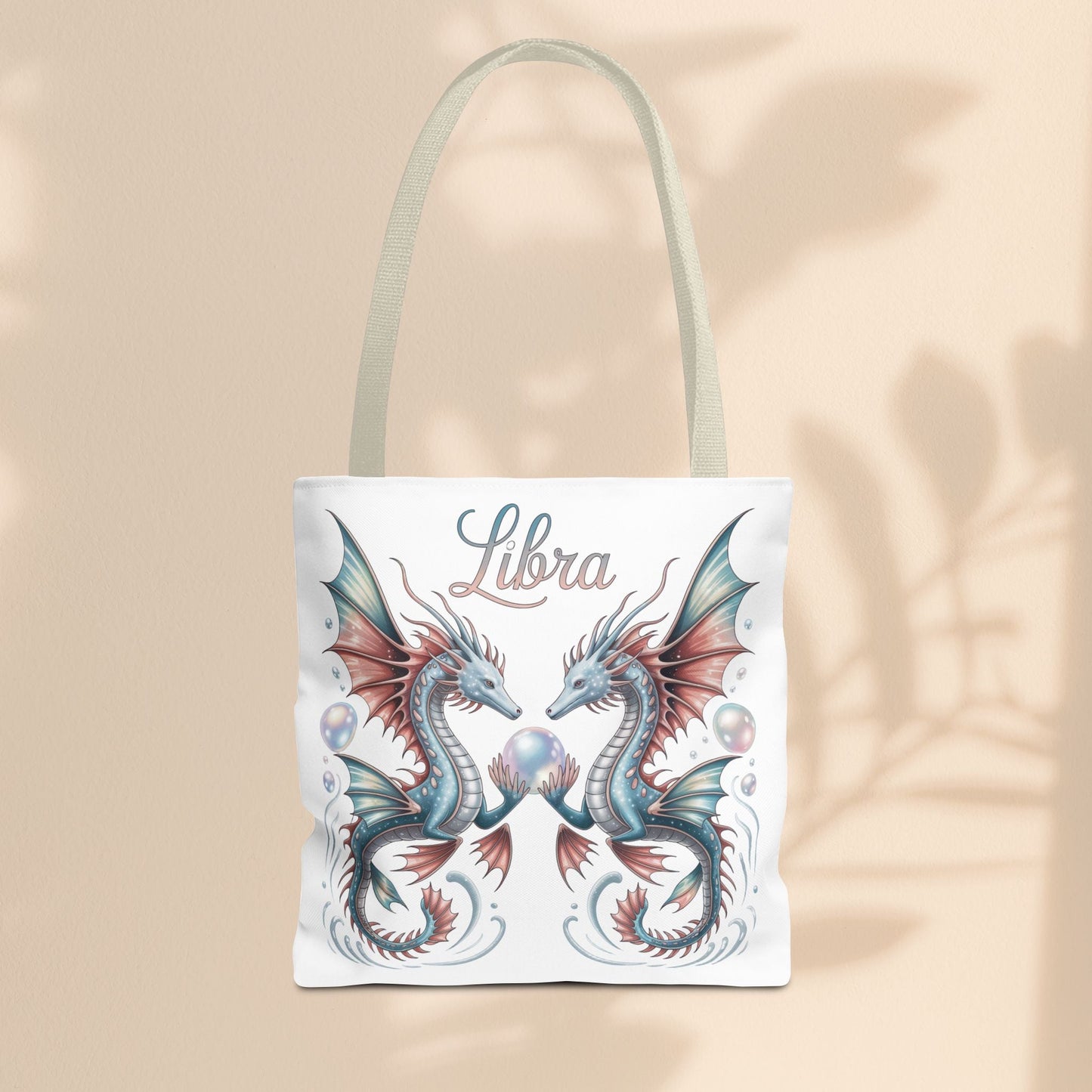 Libra Zodiac Tote Bag with Dragon Art - Libra Birthday Gift for Astrology Lovers, 3 Sizes, 5 Handle Colours