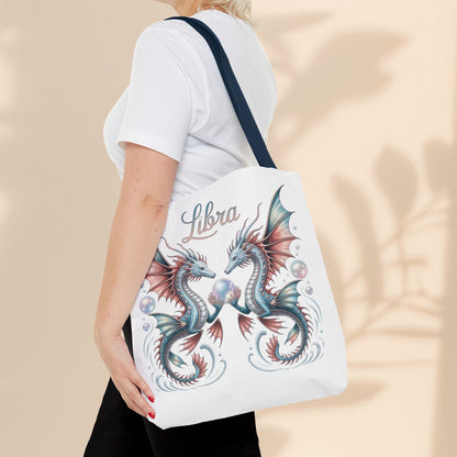 Libra Zodiac Tote Bag with Dragon Art - Libra Birthday Gift for Astrology Lovers, 3 Sizes, 5 Handle Colours
