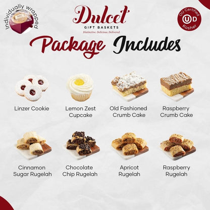 Dulcet Gift Baskets package includes assorted cookies and cupcakes