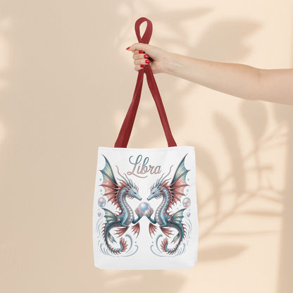 Libra Zodiac Tote Bag with Dragon Art - Libra Birthday Gift for Astrology Lovers, 3 Sizes, 5 Handle Colours