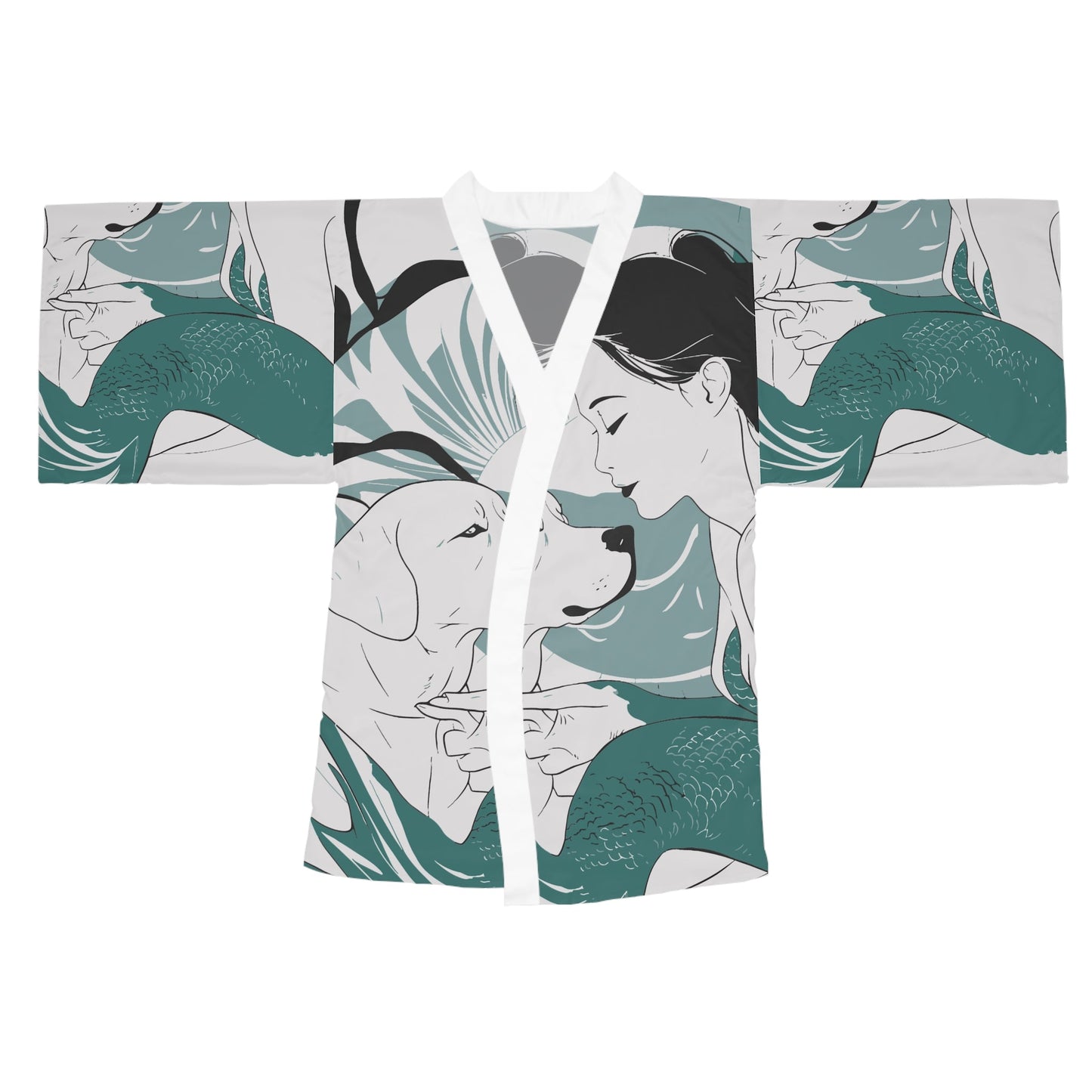 Mermaid with Labrador Kimono Robe - Long Sleeve Ocean-Themed Dog Lover Wrap, Lounge Layer, and Beach Cover-Up XS to 2XL