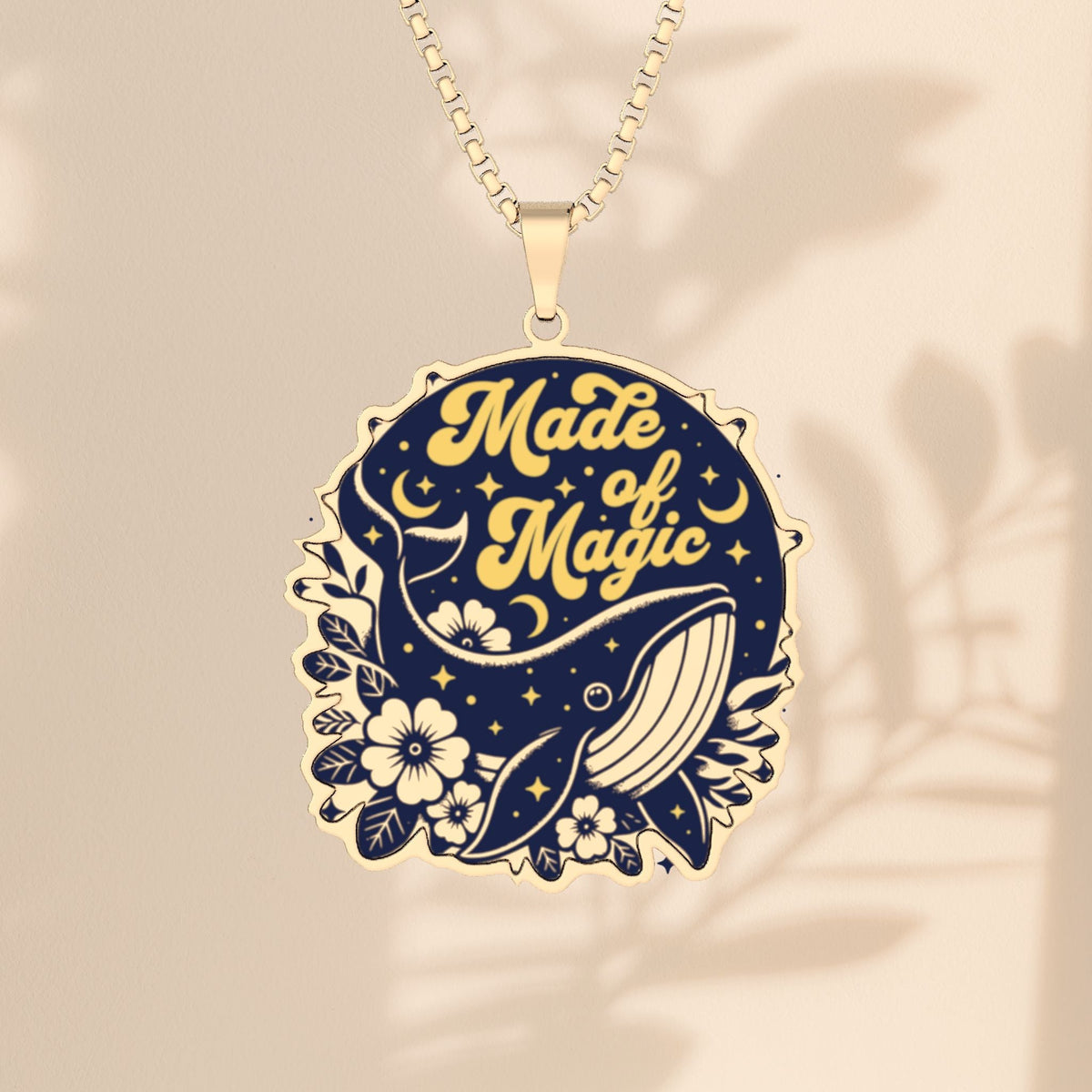Made of Magic Whale Necklace - Celestial Whale Pendant with Floral Night Sky, Inspirational Jewelry Gift in Stainless Steel, Gold, or Silver