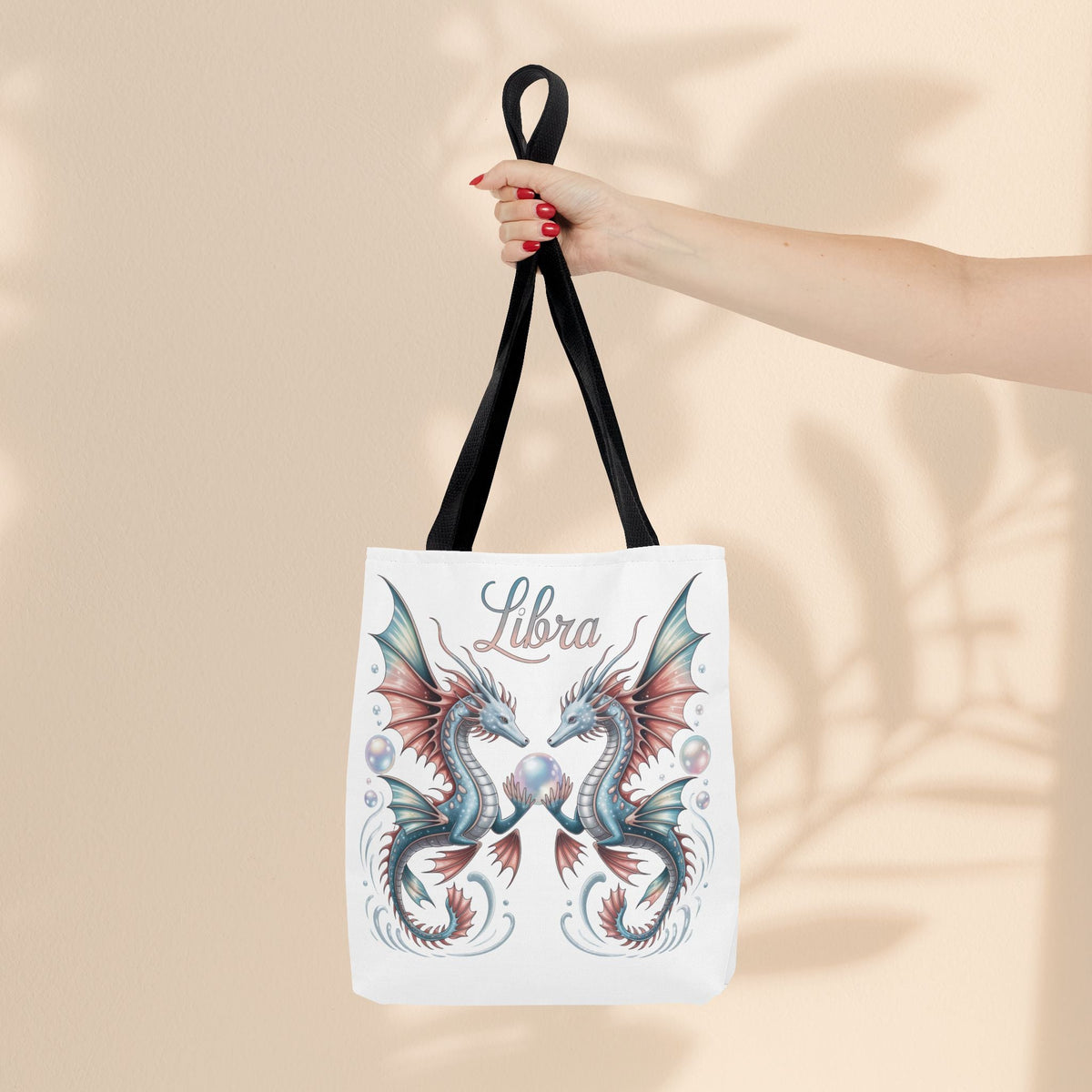 Libra Zodiac Tote Bag with Dragon Art - Libra Birthday Gift for Astrology Lovers, 3 Sizes, 5 Handle Colours