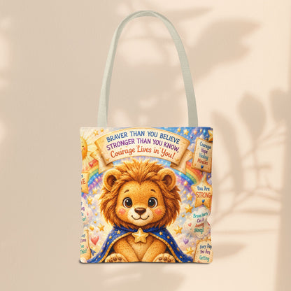 Believe in Your Courage Lion Tote Bag - Cute Leo Lion Kids Encouragement Gift for School, Hospital Visits, and Everyday Adventures