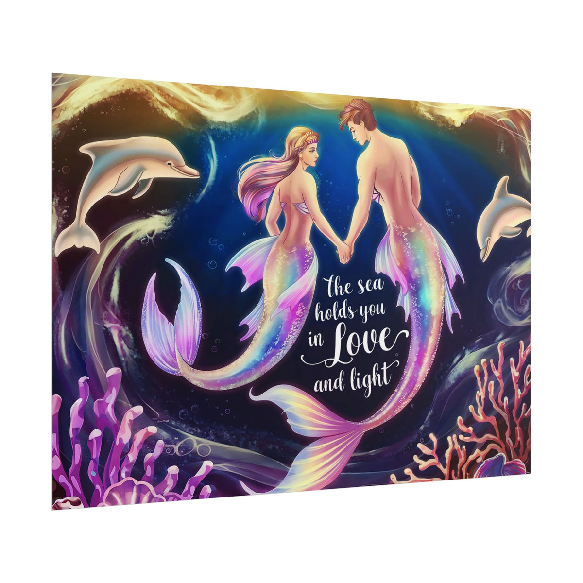 Mermaid Lovers Rolled Poster – The Sea Holds You in Love and Light | Giclée Print | Fine Art, Semi Glossy or Matte | 19 Sizes | Mermaid Couple Wall Art