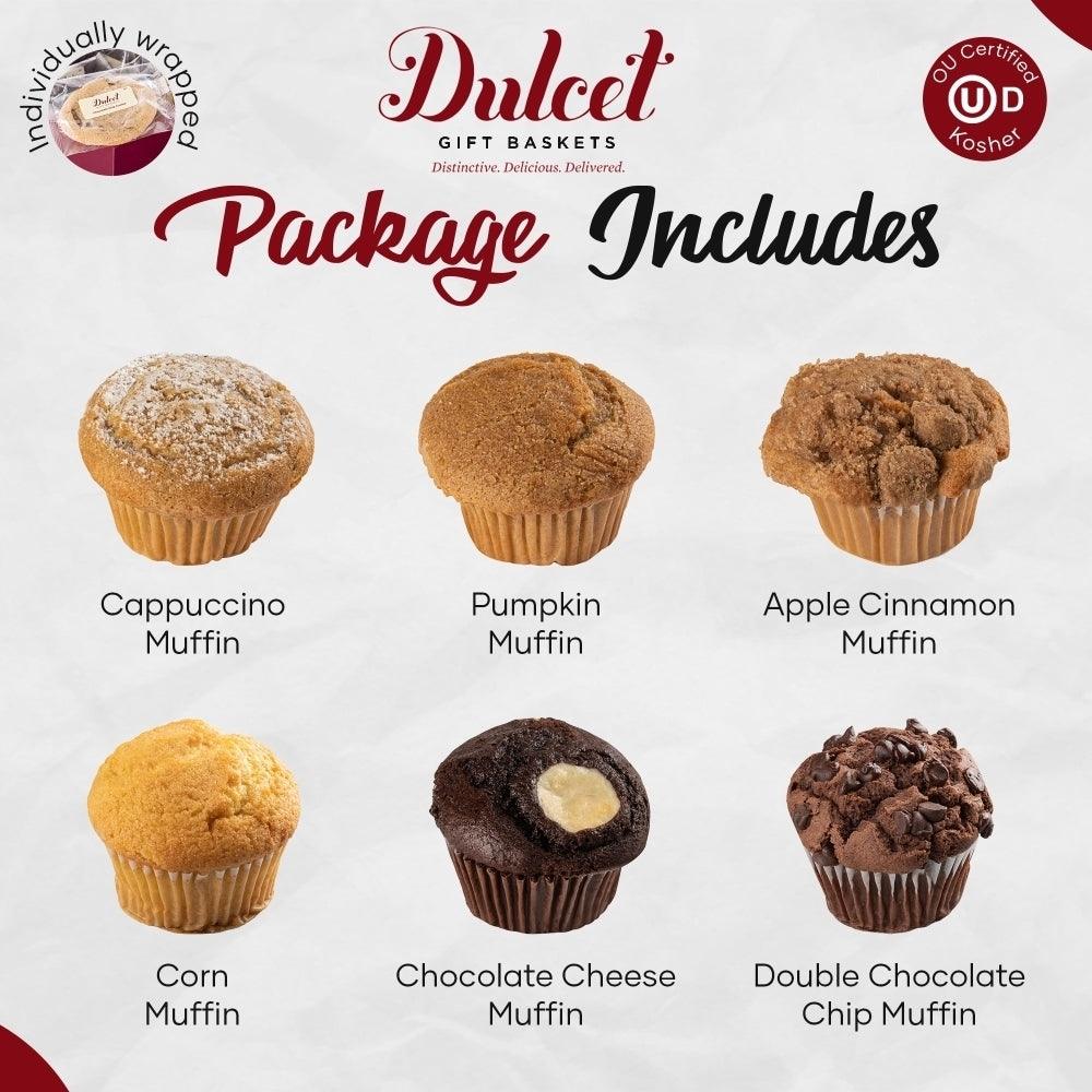 Dulcet Geschenkset: Muffins in sechs Sorten mit Namensliste auf der Verpackung
