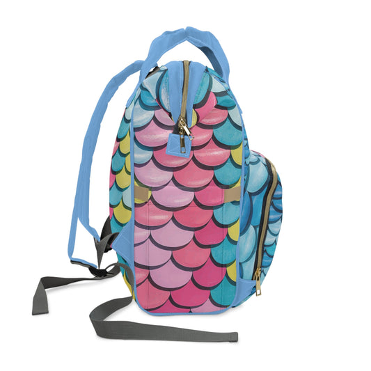 Mermaid Scale Diaper Backpack – Rainbow Holographic Fish Scale Print | Insulated Bottle Pockets | Large Capacity Nappy Bag | New Mum Baby Shower Gift