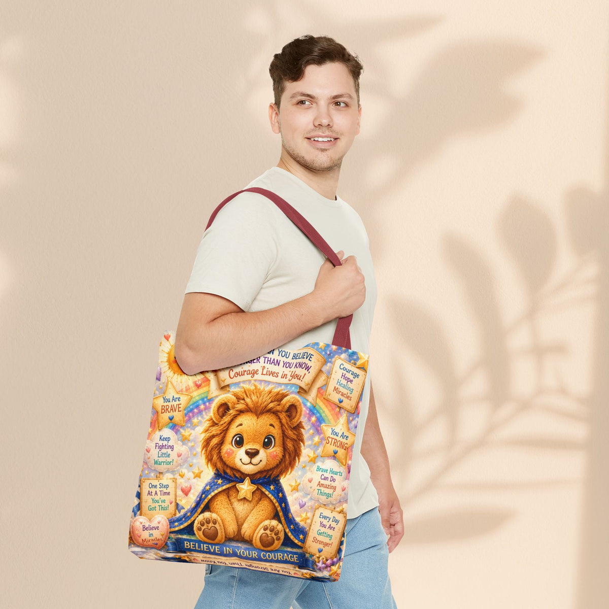 Believe in Your Courage Lion Tote Bag - Cute Leo Lion Kids Encouragement Gift for School, Hospital Visits, and Everyday Adventures
