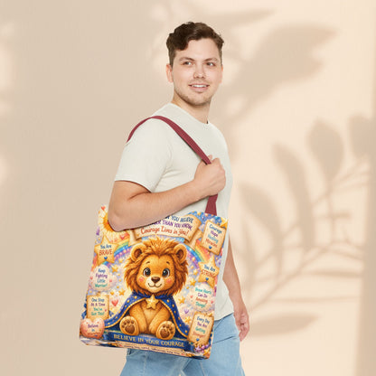 Believe in Your Courage Lion Tote Bag - Cute Leo Lion Kids Encouragement Gift for School, Hospital Visits, and Everyday Adventures